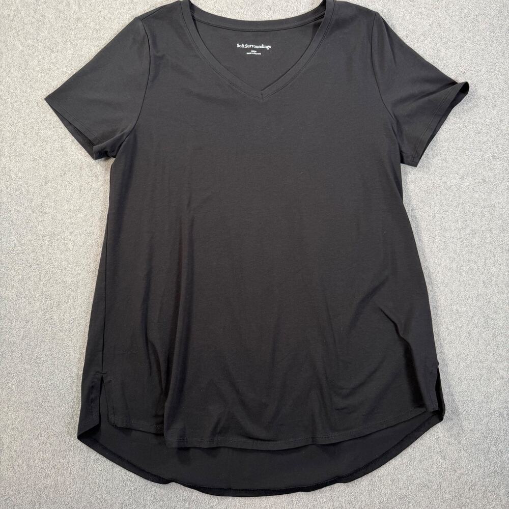 Soft Surroundings V-Neck Short Sleeve Tunic Tee Shirt Womens Large Black Casual